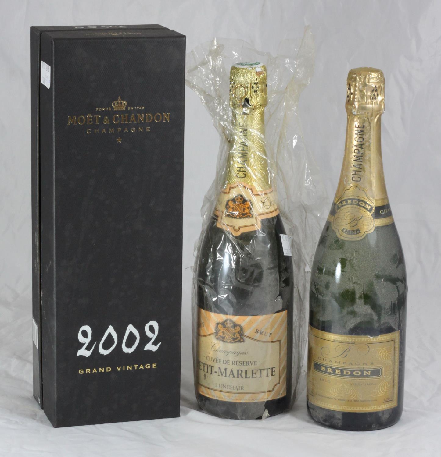 Three bottle of Champagne comprising 1x bottle of Moet & Chandon 2002 Grand Vintage, boxed, together - Image 2 of 2