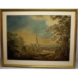 An English school large early nineteenth century watercolour landscape, view of Salisbury with