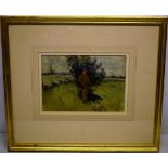 Gideon Fidler (unsigned) an oil painting, the shepherds breakfast, 6in (15cm) x 9in (23cm) framed