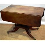 A George IV faded mahogany supper table, the figured drop leaf rectangular top, with end frieze