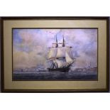 An English school. A large watercolour seascape of a frigate and other sailing ships in the