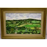 J B Hiscock. An unsigned oil painting on hardboard, Culm valley landscape, 11.25in (28.5cm) x 18.