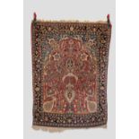 Mashad prayer rug, Khorasan, north east Persia, circa 1930s-40s, 4ft. 8in. X 3ft. 7in. 1.42m. X 1.