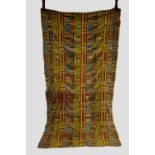 African silk(?) and cotton Kente woman's wrap, Ghana, west Africa, first half 20th century, 82in.