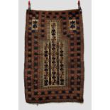 Baluchi prayer rug, Khorasan, north east Persia, early 20th century, 4ft. 2in. X 2ft. 8in. 1.27m.