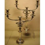 A pair of Regency Sheffield plate three light candelabra, with gadroon borders, with campana shape