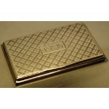 An early Victorian rectangular silver snuff box, engraved in tartan effect, the hinged lid with