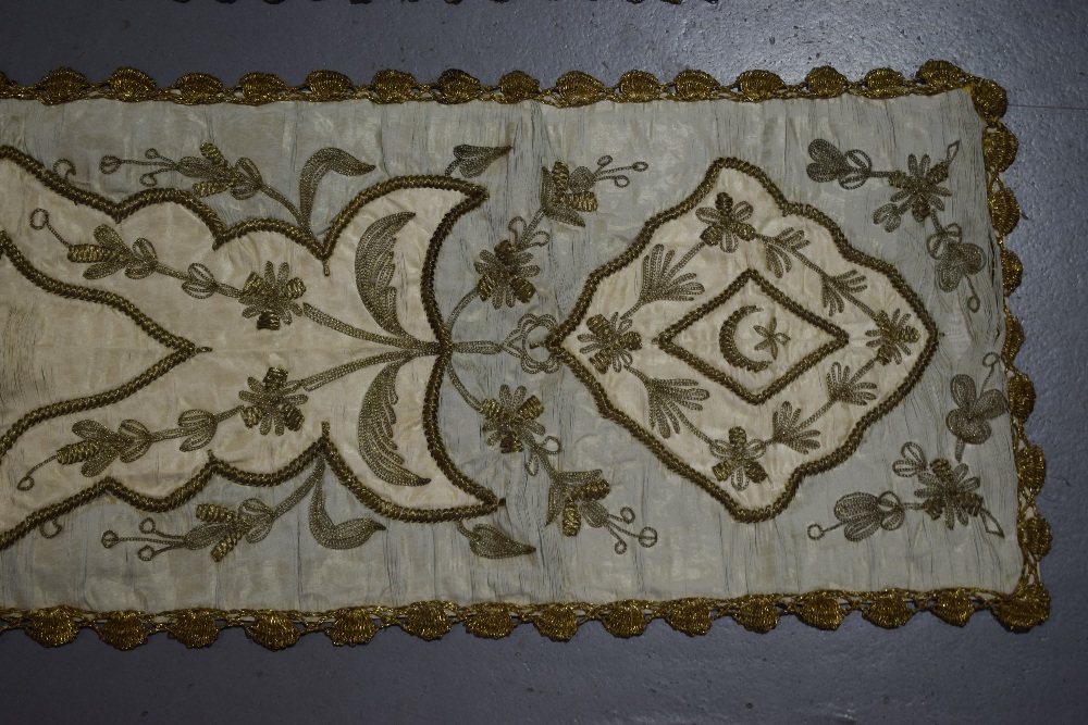 Two Ottoman satin panels, Turkey, early 20th century,. Each embroidered in gold and silver - Image 4 of 8