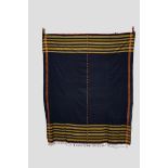 Middle Eastern shawl, 20th century, of fine dark blue cotton lawn woven with contrasting yellow