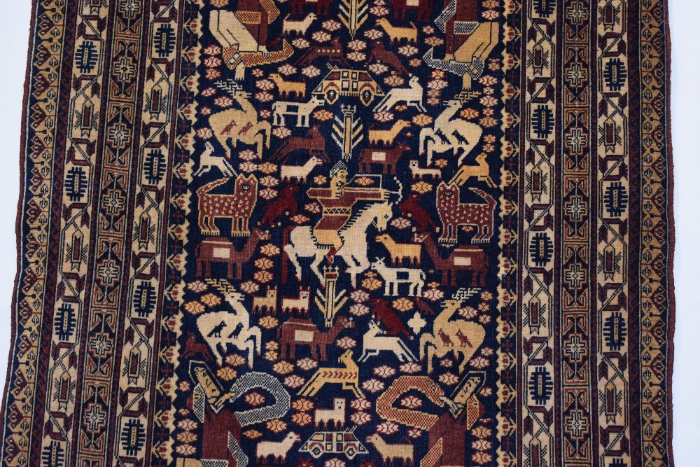 Mauri pictorial 'war' rug, Afghanistan, circa 1980s, 4ft. 11in. x 3ft. 2in. 1.50m. x 0.97m. Blue - Image 4 of 6