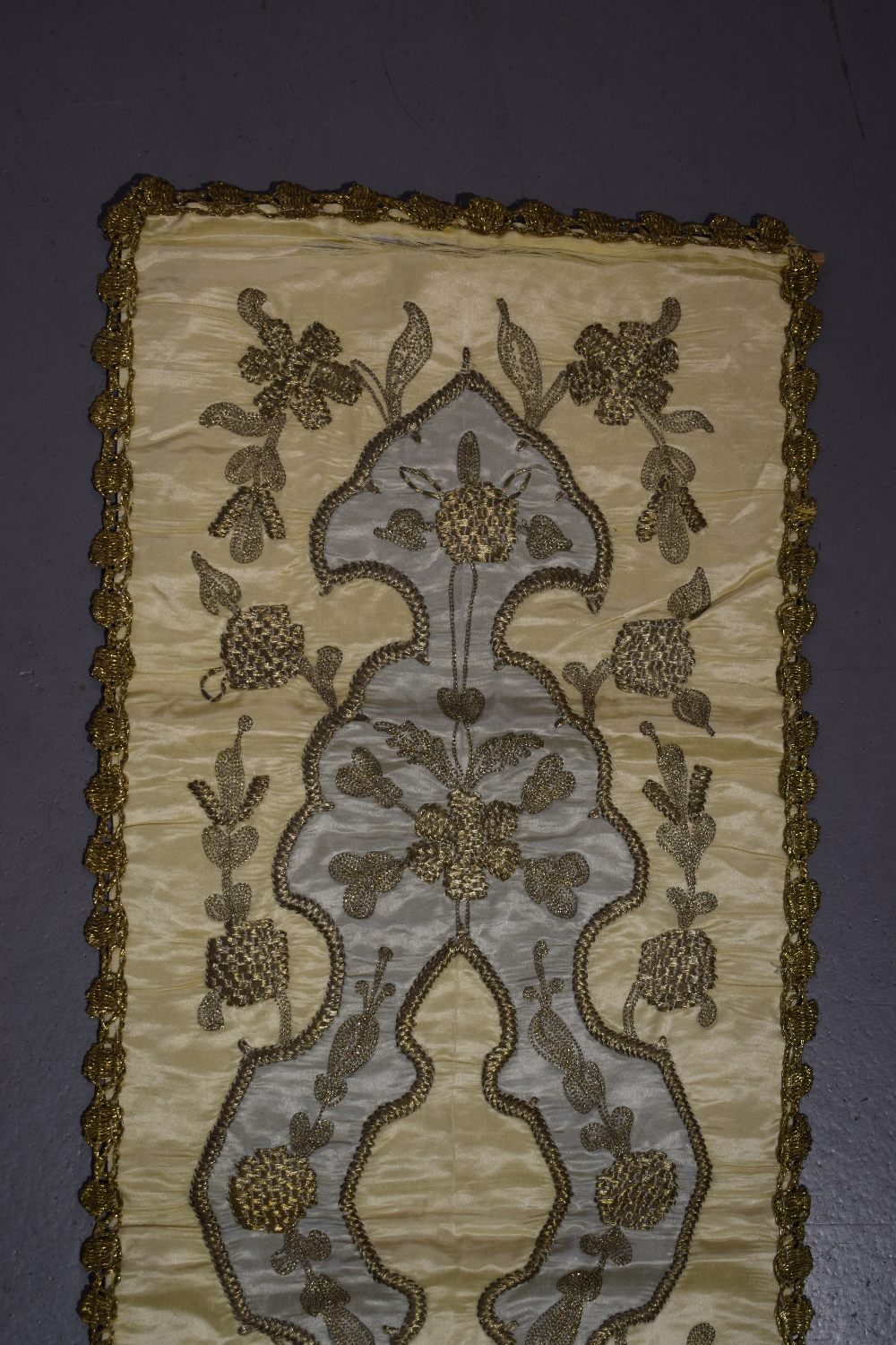 Two Ottoman satin panels, Turkey, early 20th century,. Each embroidered in gold and silver - Image 6 of 8