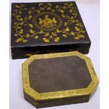 An early nineteenth century Chinese export black and gold japanned games box, the lid with