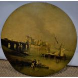 After David Roberts. An oil painting on a mid nineteenth century circular papier mache table top, of