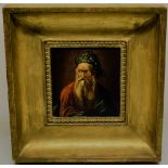 A nineteenth century oil painting on panel, of a bearded turk, 6.5in (17cm) x 6in (15cm) in a gilt
