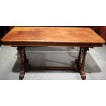 A Victorian walnut library table by Gillow, the rectangular top with rounded corners, the frieze
