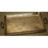 A George III rectangular sandwich tray, engraved a stork crest, the raised moulded edge border, with
