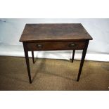 A Sheraton mahogany veneered side table, the faded well figured rectangular top, edged with