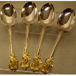 A set of late 18th century Austrian silver and parcel gilt table spoons, with cast rococo spray