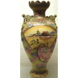 A large early twentieth century Japanese Satsuma ware vase, decorated coloured scenes of a summer