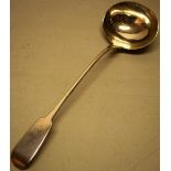 An early Victorian silver fiddle pattern soup ladle, with an oval bowl, 14in (36cm) Maker William