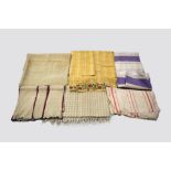 Collection of six Turkish table covers and cloths including wool, silk gauze and cotton, one