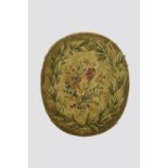 Aubusson oval picture with silk details, France, 19th century, 20in. X 17in. 51cm. X 43cm. Depicting