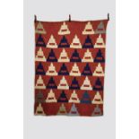 American cotton patchwork quilt, early 20th century, 88in. X 66in. 224cm. X 168cm. Dark red ground