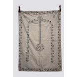 Ottoman(?) embroidered prayer hanging, early 20th century, 62in. X 45in. 158cm. X 1.14m. The fine