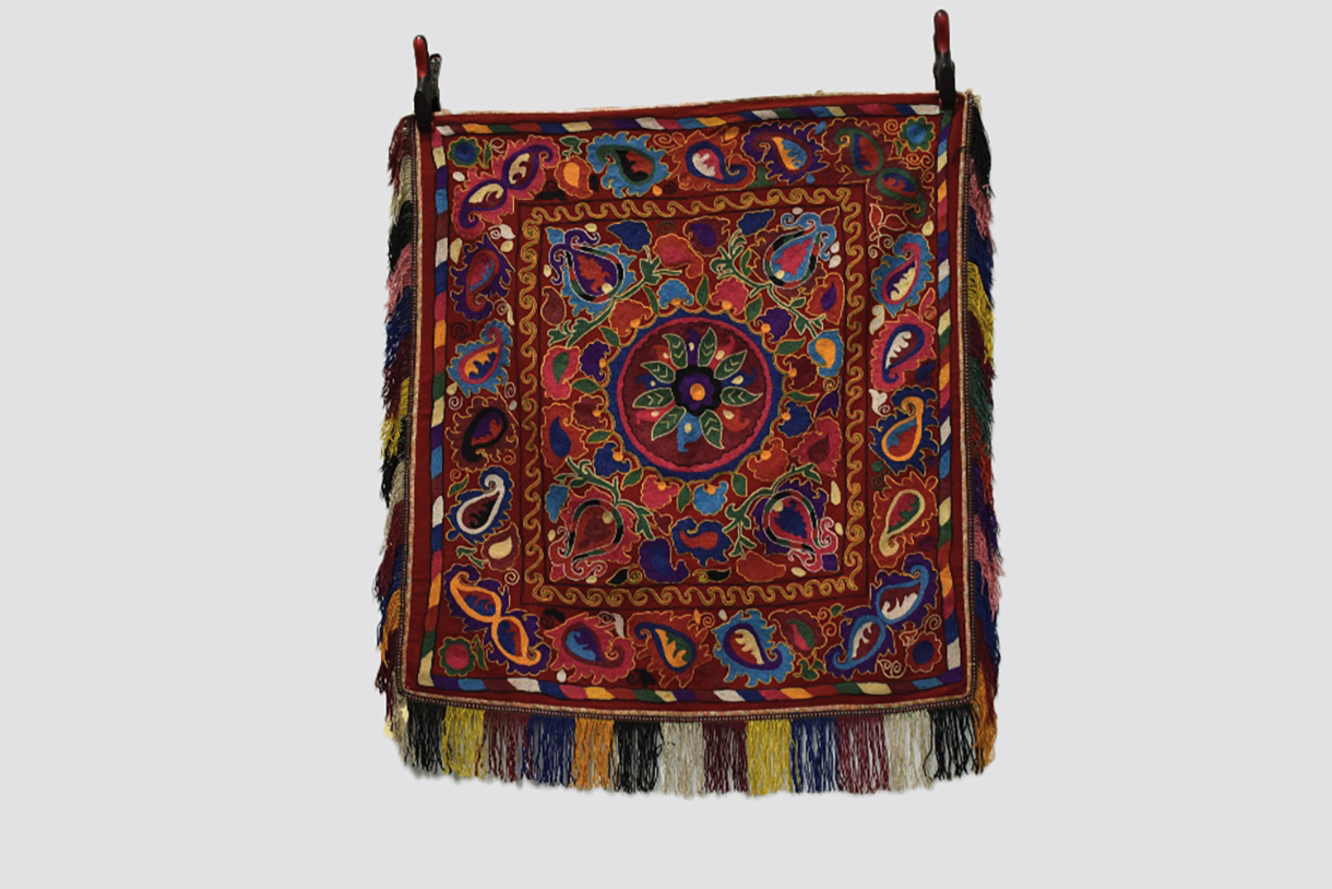 Lakhai square wall hanging, Uzbekistan, 20th century, 41in. X 38in. 104 cm. X 97cm. Red felted