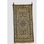 Nain part silk rug, central Persia, circa 1950s-60s, 6ft. 11in. X 3ft. 8in. 2.11m. X 1.12m. Cream