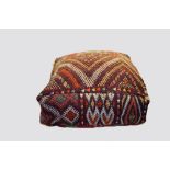 Moroccan flat-weave pouffe, 24in. X 24in. X 10in. Deep; 60cm. X 60cm. X 25cm. Deep.; striped plain-