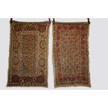 Two small Uzbek suzanis, Uzbekistan, modern, both 59in. X 35in. 150cm. X 89cm. Undyed cotton grounds