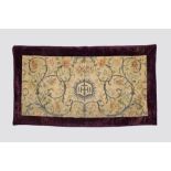 Fine silk and metal thread embroidered silk ground altar frontal (antependium), possibly French or