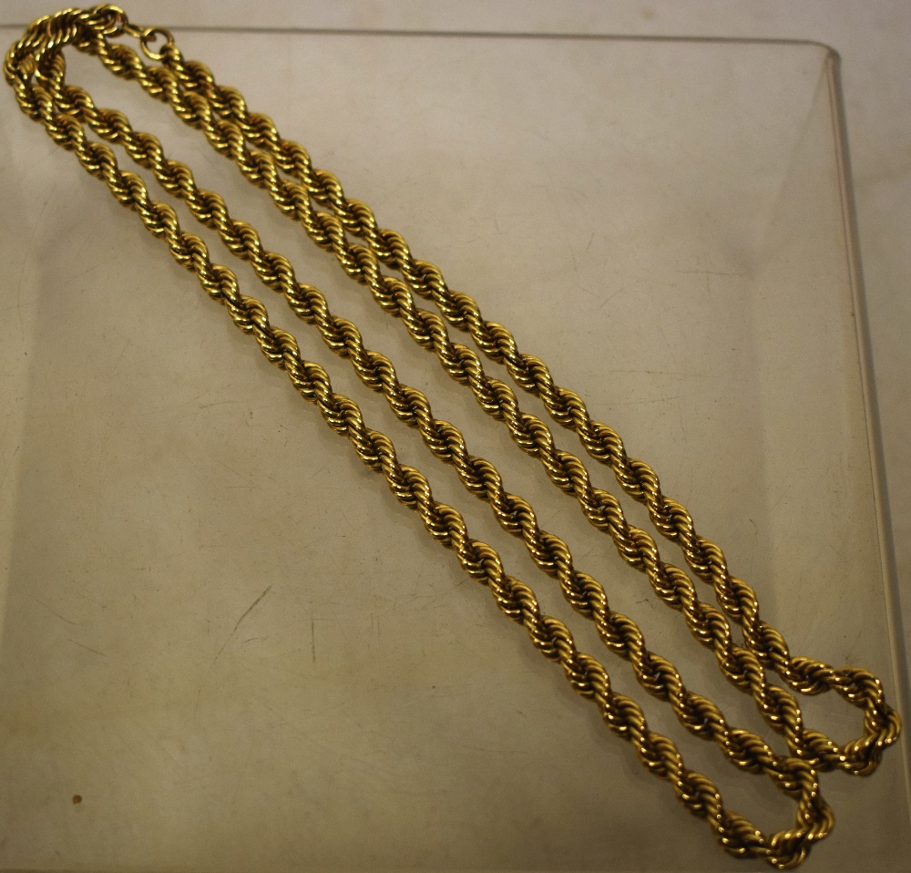 A gold coloured metal plaited chain necklace, 29in (74cm) 73.75gm