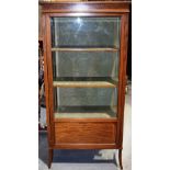 An Edwardian faded mahogany china cabinet, banded in satinwood and inlaid stringing, the top with
