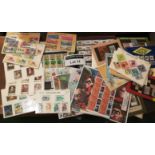 Stamps : In large box with large qty. pkts of sets (Themes) and short sets, stock