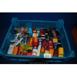 A quantity of Corgi toys including Aeroplanes, cars, Taxi, Fire engine, Transporter, London Bus,