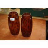 A pair of tortoiseshell patterned glass lamp Shades, 9'' tall.