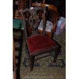 A Georgian Oak Dining Chair, having pierced fret cut splat back with carved detail,