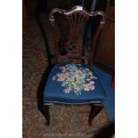 A Set of Six blue floral tapestry upholstered Edwardian mahogany Salon Chairs