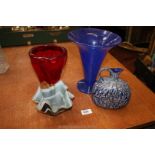 Four pieces of cut glass including Whitefriars, Ruby Wilson design Molar vase,