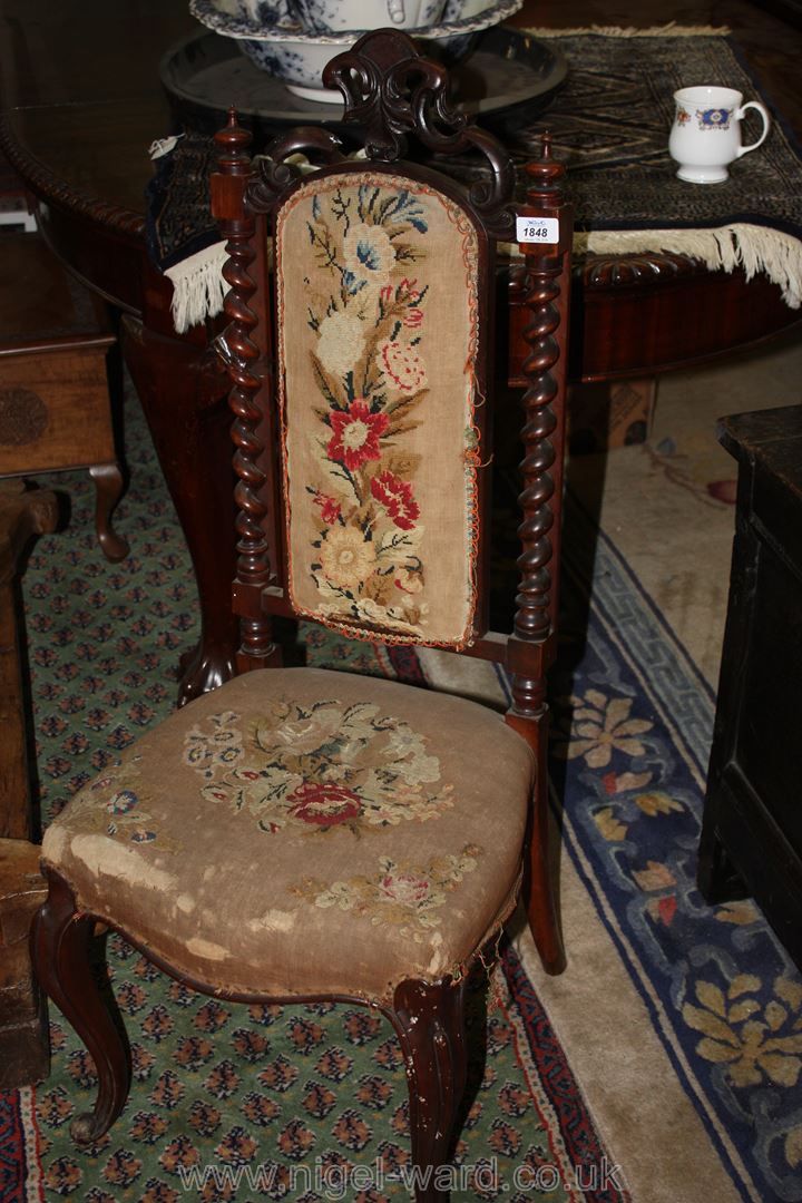 A Victorian Rosewood bedroom Chair for restoration, the carved top rail a/f,