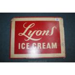 A Lyons Ice Cream sign on card