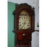 A Victorian flame Mahogany cased Longcase Clock painted face, short door with column detail,