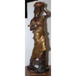 A Bronze Sculpture of a Lady with fruit basket, unsigned,
