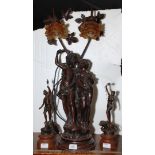 An art nouveau style Table Lamp and two cast metal Figures of 'La Nuit' and 'La Jour',