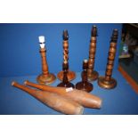 A quantity of Treen including candlesticks,