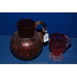 A Cranberry to Amber Graduated Dimple Glass Jug,