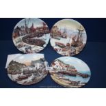 Four Poole Pottery for Bradex display Plates from the Famous Fishing Harbour series including