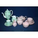 A Wedgwood pale green breakfast Coffee Set with shell design together with a Wedgwood 'Alpine Pink'